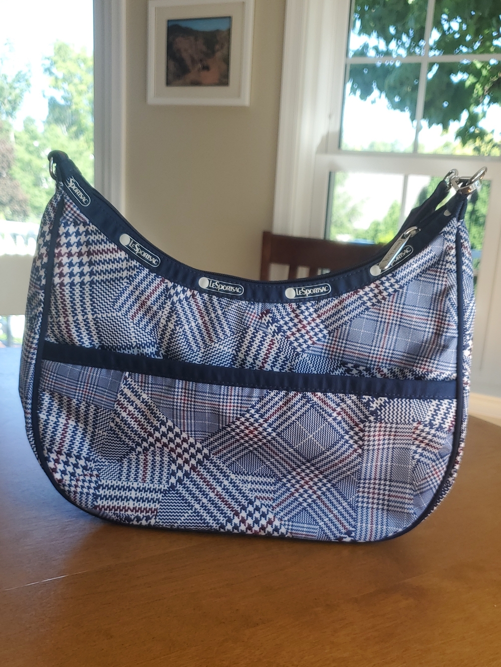 LeSportsac Plaid Hobo Bag in Navy and Burgundy